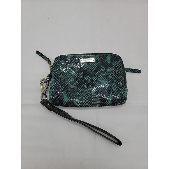 Kate Spade Pouch Wristlet Embossed Python Pattern Green Leather 6x4.5 - Picture 1 of 6